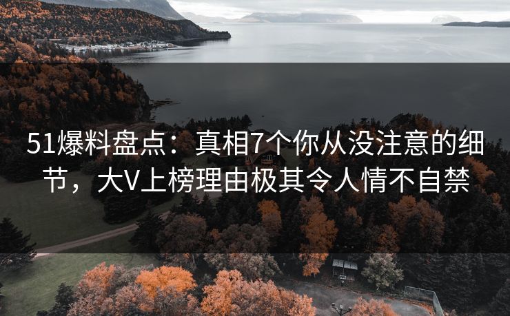 51爆料盘点：真相7个你从没注意的细节，大V上榜理由极其令人情不自禁
