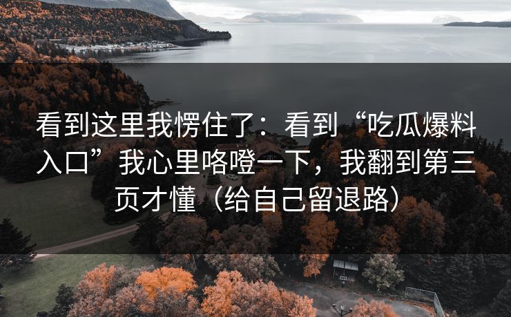看到这里我愣住了：看到“吃瓜爆料入口”我心里咯噔一下，我翻到第三页才懂（给自己留退路）