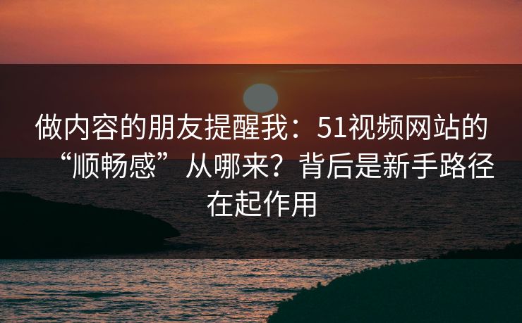 做内容的朋友提醒我：51视频网站的“顺畅感”从哪来？背后是新手路径在起作用